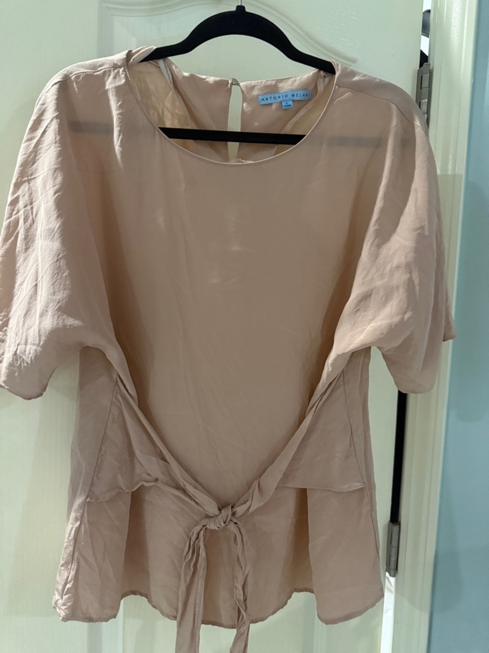 ANTONIO MELANI Blush Pink Tie-Back Peplum Top